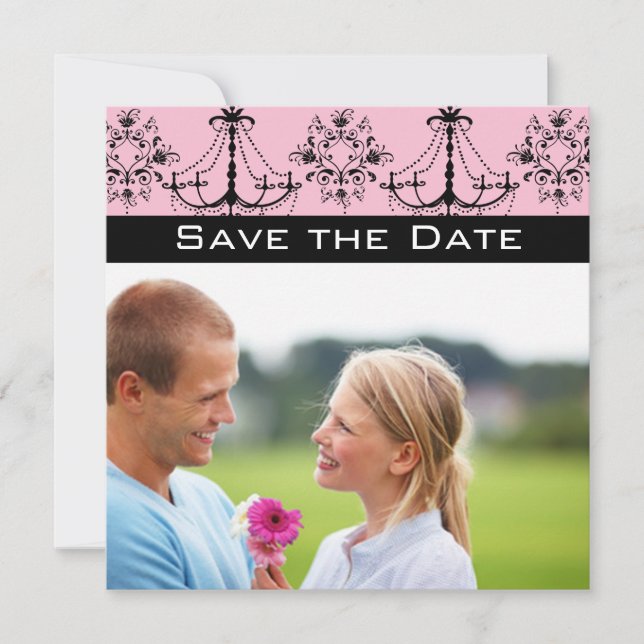 Convites Pingente de Damasco Preto Save the Date (Frente)