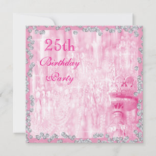 Convites Pingente Rosa & Diamantes 25º Aniversário