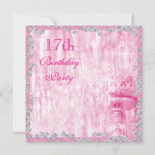 Convites Pingente Rosa & Diamantes Aniversário de 17 Anos