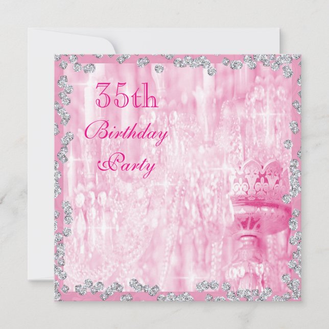 Convites Pingente Rosa e Diamantes 35º Aniversário (Frente)