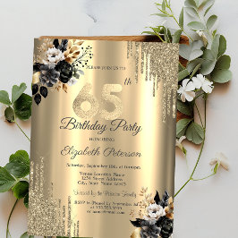 Convites Pingo de Brilho Dourado Rosas Pretas Aniversário d