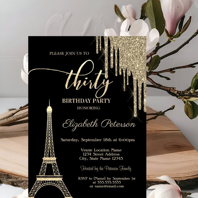 Convites Pingo de Brilho Dourado, Torre Eiffel Aniversário  (Criador carregado)