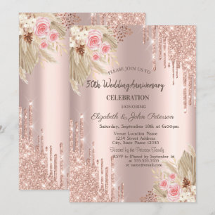 Convites Pingo de Brilho, Flor Rosa Dourado Casamento Anive