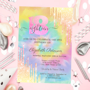 Convites Pingo de Brilho Moderno e Legal Tie Dye 18º Aniver