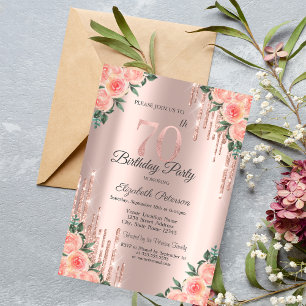 Convites Pingo de Brilho Moderno Floral Dourado Rosa 70º