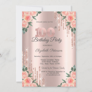 Convites Pingo de Brilho Moderno Floral Rosa Dourado 100º