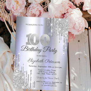 Convites Pingo de Brilho Prateado Aniversário de 100 anos R