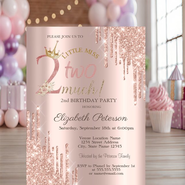 Convites Pingo de Brilho Rosa Dourado 2º Aniversário (Criador carregado)