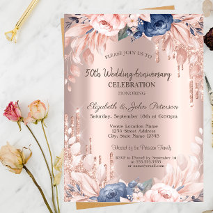 Convites Pingo de Brilho Rosa Dourado Floral Casamento Aniv