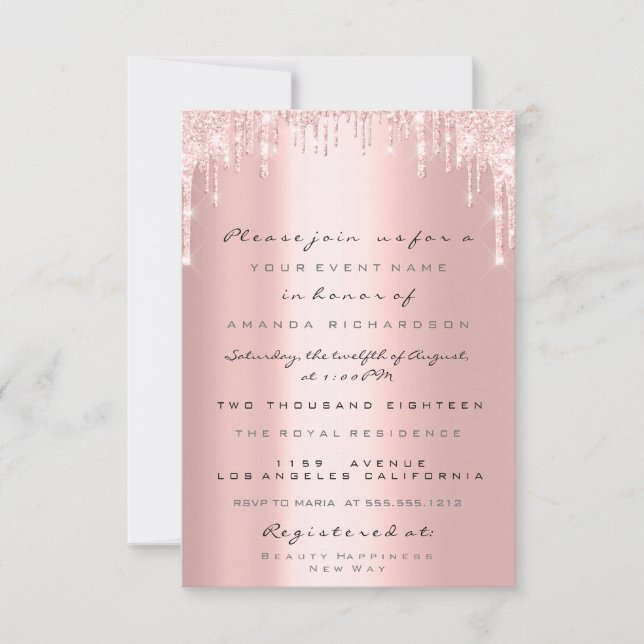 Convites Pingo de Brilho Rosa Dourado Rosa Casamento Doce 1 (Frente)