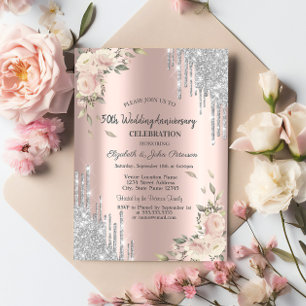 Convites Pingo de Brilho, Rosas, Bodas de Aniversário em Do