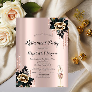 Convites Pingo de Brilho, Rosas Pretas Aposentadoria Dourad