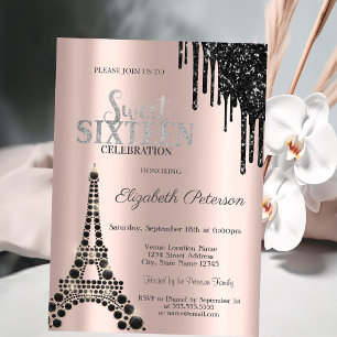 Convites Pingo de Brilho, Torre Eiffel Preta Sweet 16