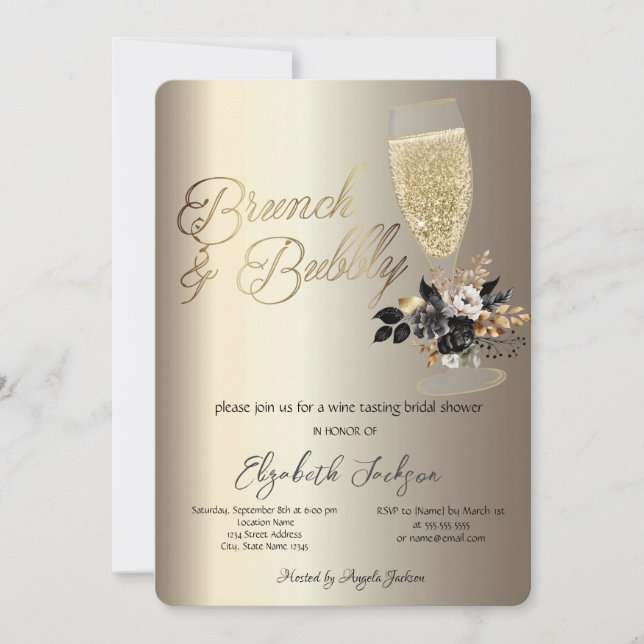Convites Pingo de Vidro Rosas Pretas Vinho Brunch & Espuman (Frente)