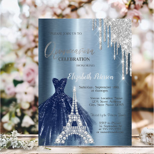 Convites Pingo, Vestido Azul, Eiffel Metálico Quinceañera