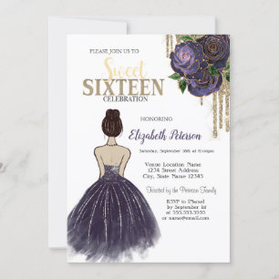 Convites Pingos, Vestido Roxo, Rosas Sweet 16