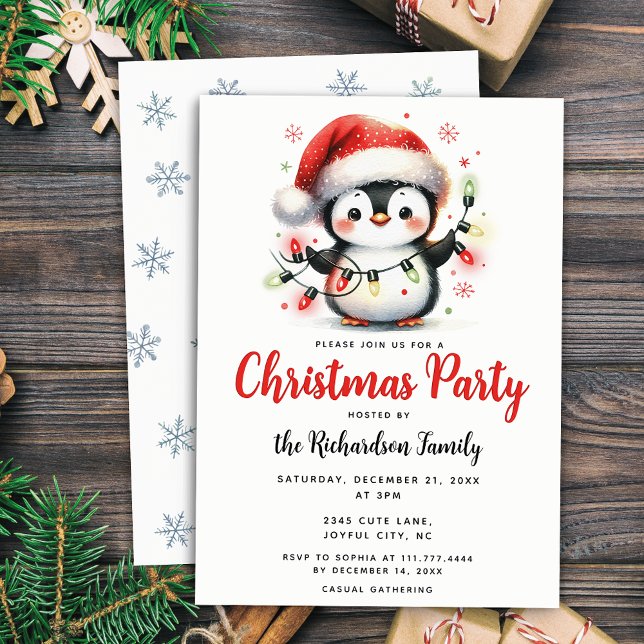 Convites Pinguim bonito com luzes Natal Festivo (Criador carregado)