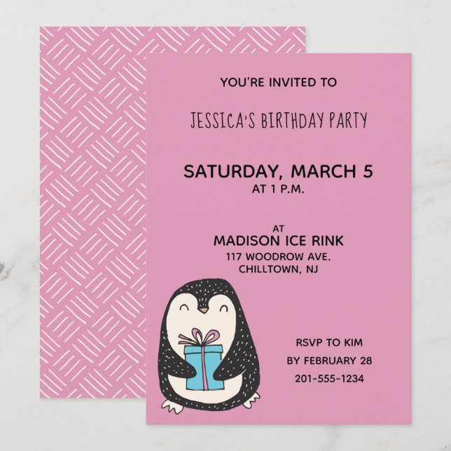 Convites Pinguim com uma Festa de aniversário personalizada (Frente/Verso)
