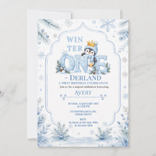 Convites Pinguim Coroado Inverno ONEderland Primeiro Aniver