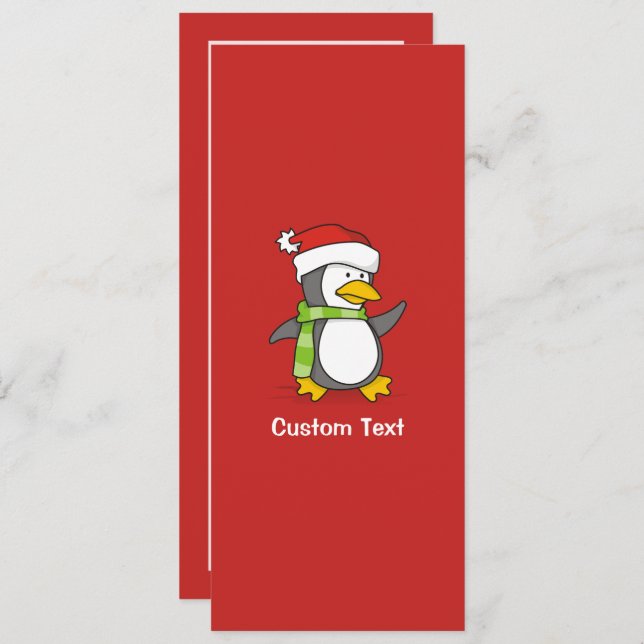 Convites Pinguim de Natal andando na neve (Frente/Verso)