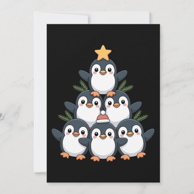 Convites Pinguim de Natal Árvore Estrela Papai Noel Chapéu  (Frente)