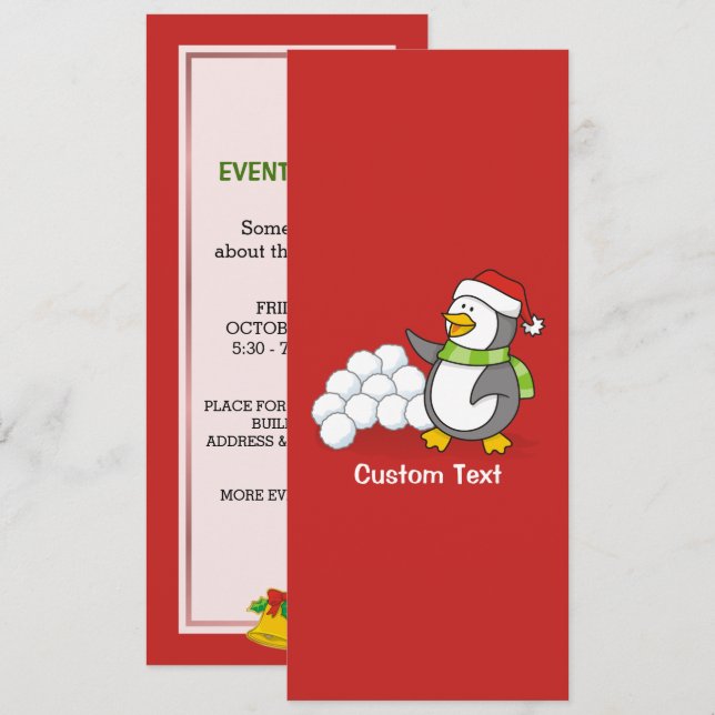 Convites Pinguim de Natal com bolas de neve balançando (Frente/Verso)
