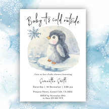 Pinguim Está Frio Lá Fora Chuvade Bebê de Inverno
