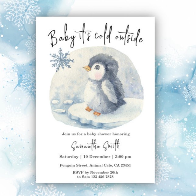 Convites Pinguim Está Frio Lá Fora Chuvade Bebê de Inverno (Criador carregado)