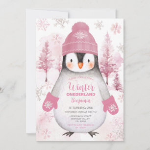 Convites Pinguim-Inverno tricotou Hat Snowflakes Aniversári