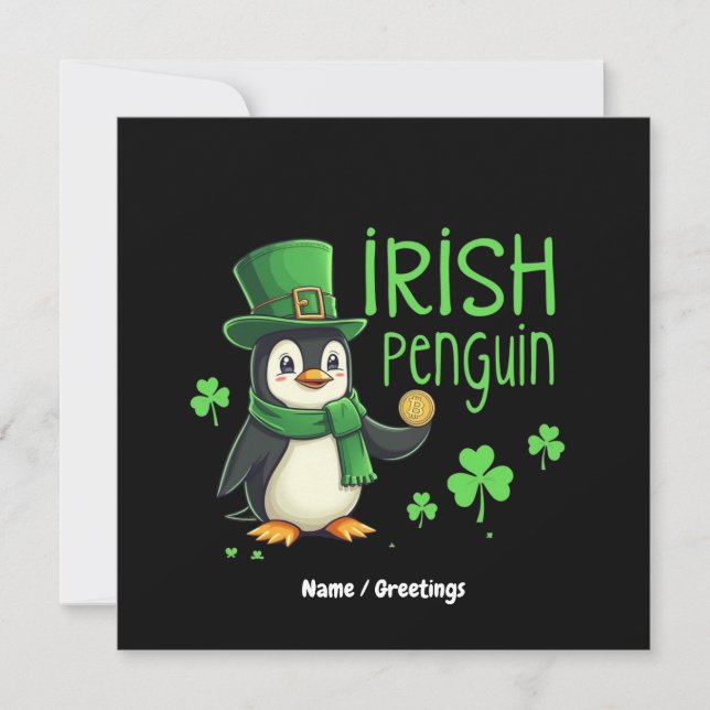 Convites Pinguim Irlandês Uma Mistura Sortuda de Diversão,  (Frente)