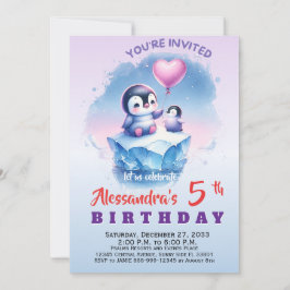 Convites Pinguim Lavanda Fofo Crianças Menino Menina