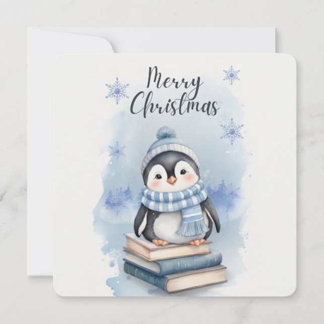 Convites Pinguim Natal de Watercolor (Frente)