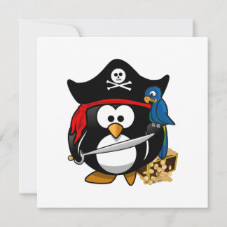 Convites Pinguim Pirata Bonito com Treasure Chest