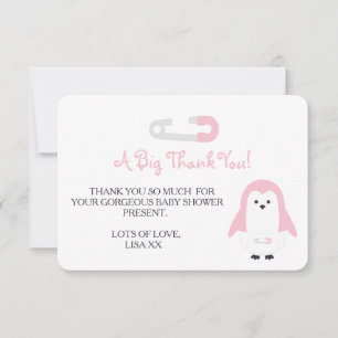Convites Pinguim Rosa Bebê Obrigado