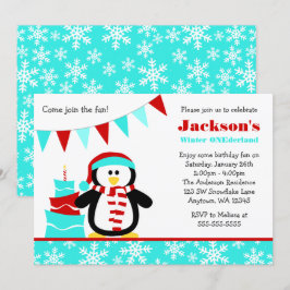 Convites Pinguim Snowflakes Teal Winter Onederland Aniversá