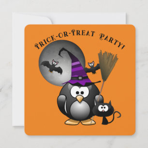 Convites Pinguim Testemunha com Cena de Halloween