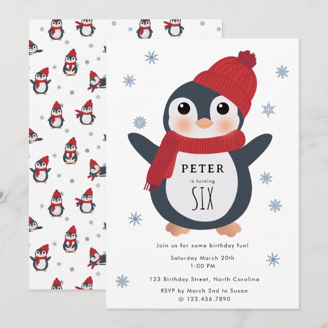 Convites Pinguins Cutes Pássaros Invernos Aves Árcticas Ani (Frente/Verso)