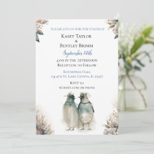 Convites Pinguins de Aquarela Doce Casamento Único 
