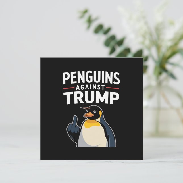 Convites Pinguins de Asas Levantadas Resistem Contra Trump (Em pé/Frente)