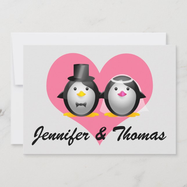 Convites Pinguins de Casamento, Jennifer & Thomas (Frente)