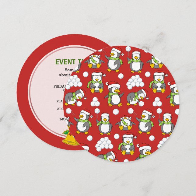 Convites Pinguins de Natal (Frente/Verso)