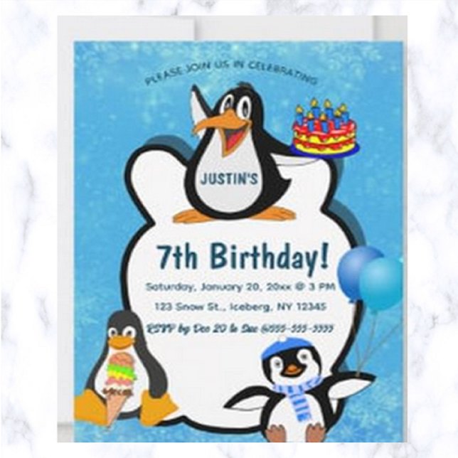 Convites Pinguins Editáveis no Aniversário de Neve (Criador carregado)