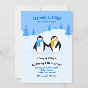 Convites Pinguins na Festa de aniversário da neve