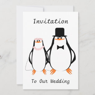 Convites Pinguins preto e branco que Wedding