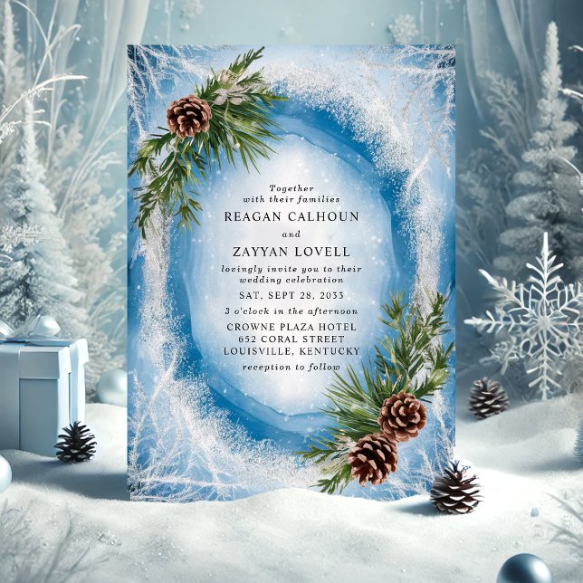 Convites Pinhas de Natal Casamento Gelo Invernal (Criador carregado)