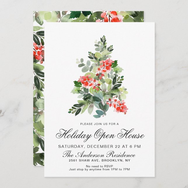 Convites Pinheira Aquarela NATAL HOLIDAY CASA ABERTA (Frente/Verso)