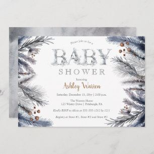 Convites Pinheiro de inverno russo Berries Floral Chá de