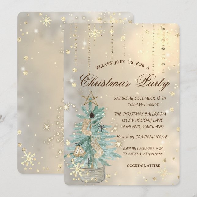 Convites Pinheiro de Natal, Estrela, Flocos de Neve Natal (Frente/Verso)