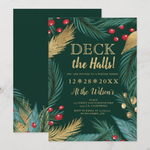 Convites Pinheiro de Natal misterioso de ouro e chic deck o