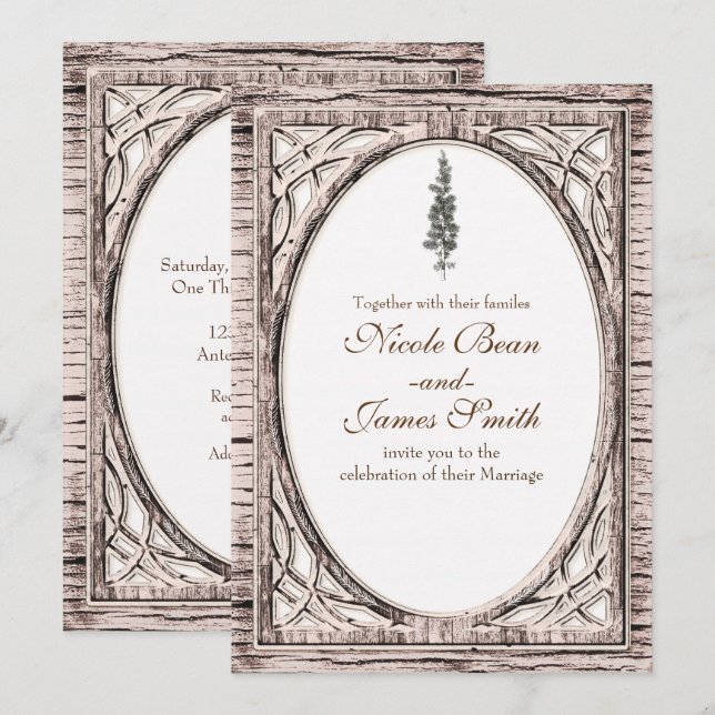 Convites Pinheiro Rústico e Madeira Branca Casamento de Inv (Frente/Verso)